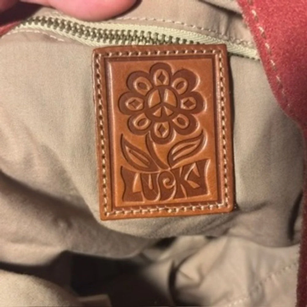 Lucky Brand Backpack Multicolor Floral Suede Canvas Drawstring Boho Skool Laptop